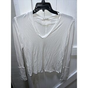 We The Free People White Long Sleeve Scoop Neck Shirt Size Small Slub Thumbholes